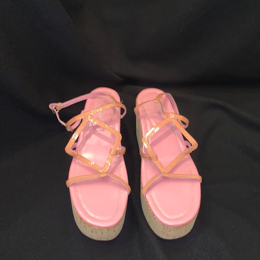 Miu Miu Pink and Orange Cork Platform Sandals